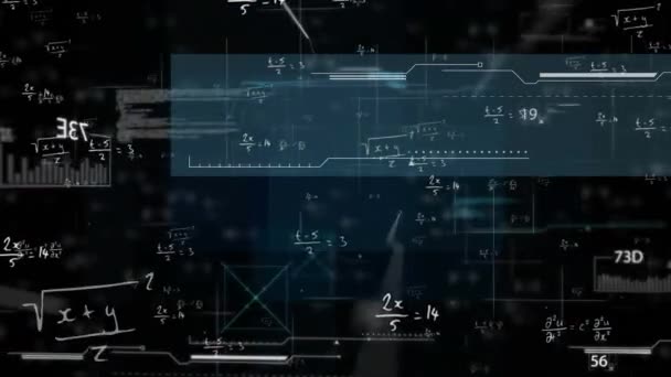 Анимация Математических Формул Обработки Данных Глобальный Компьютерный Цифровой Интерфейс Концепция — стоковое видео