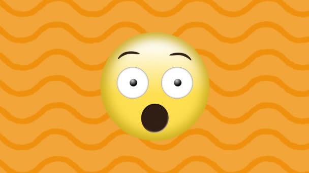 Animation Eines Schockierten Emoji Symbols Auf Streifenmuster Hintergrund Soziale Medien — Stockvideo