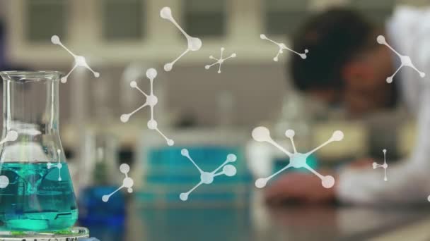 Laboratuvar Tüpleri Üzerinde Moleküllerin Animasyonu Küresel Bilim Tıp Araştırma Hesaplama — Stok video