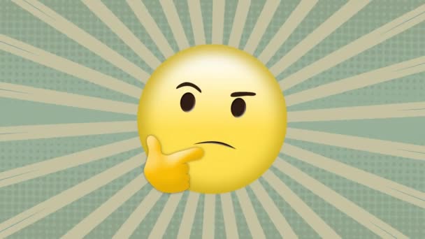 Animatie Van Afvragende Emoji Pictogram Strepen Patroon Achtergrond Sociaal Media — Stockvideo