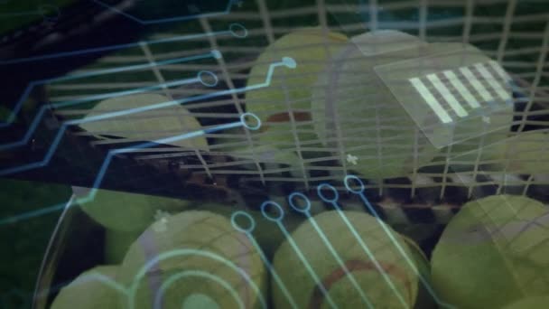 Animação Placa Circuito Processamento Dados Sobre Bolas Tênis Rede Tênis — Vídeo de Stock