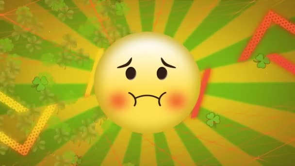 Animatie Van Beschaamd Emoji Icoon Strepen Patroon Achtergrond Sociaal Media — Stockvideo