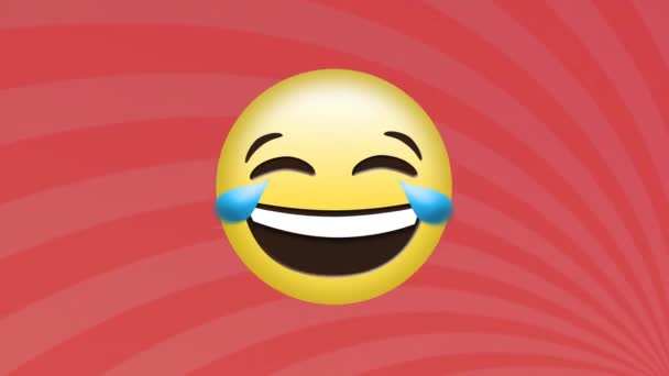 Animatie Van Smiley Emoji Icoon Strepen Patroon Achtergrond Sociaal Media — Stockvideo