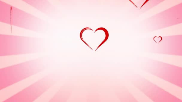 Анімація Візерунка Червоних Сердець Безшовному Циклі Фоні Рожевих Смуг Любов — стокове відео