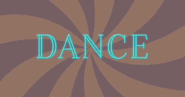 スピニングストライプパターン上のダンステキストのアニメーション エンターテインメント コミュニケーション カラー 繰り返し ムーブメントのコンセプトがデジタル生成されたビデオ — ストック動画