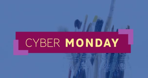 Animation Cyber Monday Text Pink Rectangle Multiple Paint Brushes Color — Αρχείο Βίντεο