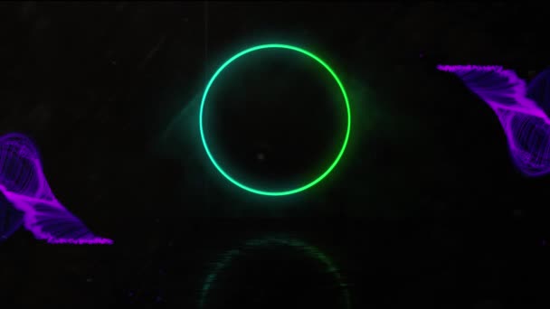 Animace Fialových Světelných Stop Neonových Kruhů Pohybujících Hladké Smyčce Tmavém — Stock video
