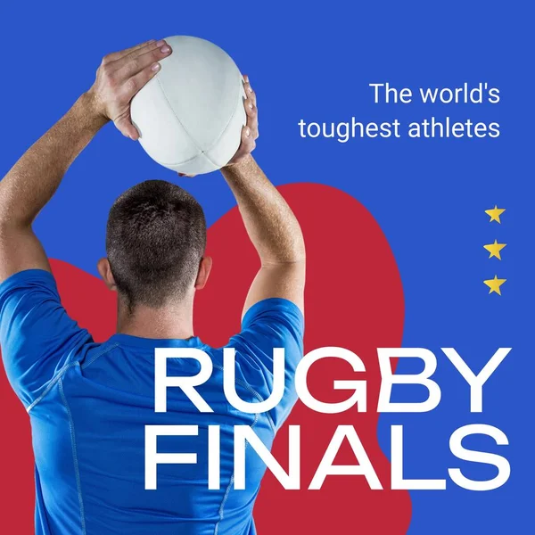 Finał Rugby Tekst Kolorze Białym Niebiesko Czerwonym Białym Męskim Rugby — Zdjęcie stockowe