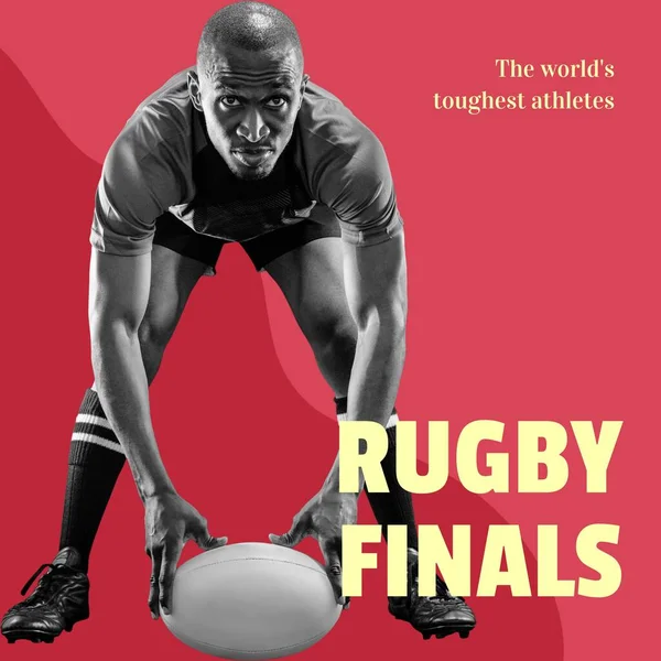 Rugby Finals Text Yellow Red African American Male Rugby Player — Stock Photo, Image