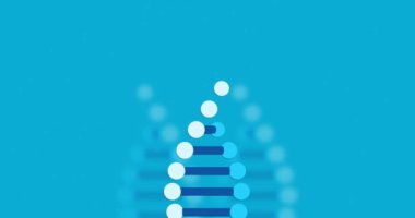 Mavi arka planda dönen DNA iplikçiklerinin animasyonu. Bilim, iletişim, hesaplama ve veri işleme kavramı dijital olarak oluşturulmuş video.