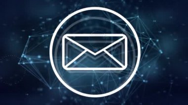 E- posta simgesi, veri işleme ve bağlantıların animasyonu. Küresel bağlantılar, dijital arayüz ve dijital olarak oluşturulan veri işleme konsepti.