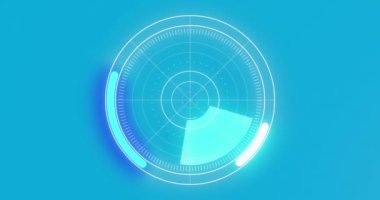 Mavi arka planda tarama ve işleme alanının animasyonu. Dijital arayüz, iletişim, hesaplama ve veri işleme kavramı dijital olarak oluşturuldu.