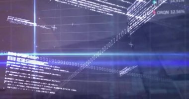 İstatistiksel animasyon, borsa veri işleme, yüksek binanın üzerindeki mavi ışık yolları. Küresel ekonomi ve iş veri teknolojisi kavramı