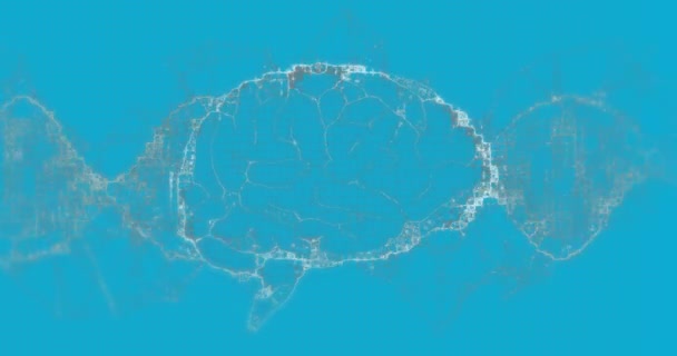 人間の脳とDnaのストランドを青色の背景に描く グローバルサイエンス コンピューティング データ処理のコンセプトデジタル生成ビデオ — ストック動画