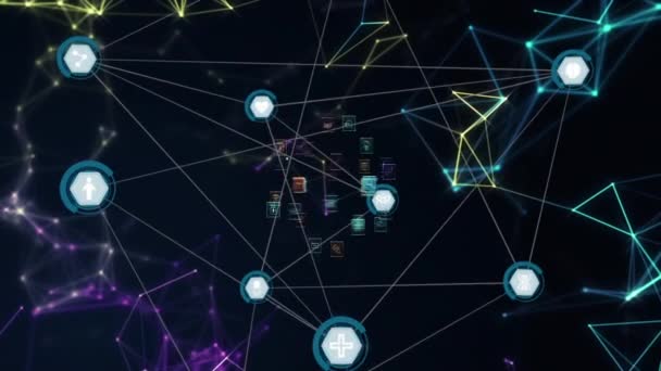 Анимация Сети Соединений Иконами Всему Миру Концепция Глобальных Соединений Вычислительной — стоковое видео