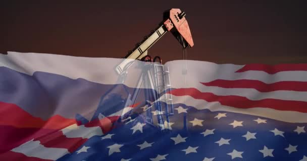 Animation Pompe Huile Drapeau Russie Des États Unis Amérique Entreprise — Video
