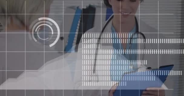 Animation Data Processing Happy Caucasian Female Doctor Global Medicine Computing — Stock Video