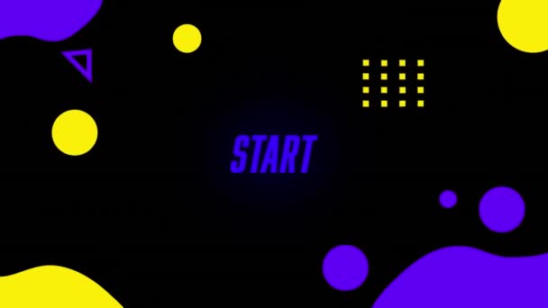Animação Banner Texto Início Sobre Formas Abstratas Amarelas Azuis Contra — Vídeo de Stock
