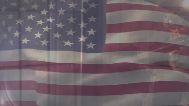 Animation Flagga Usa Över Olika Manliga Soldater Patriotism Väpnade Styrkor — Stockvideo