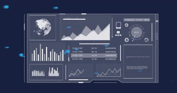 Animation Financial Data Processing Blue Background Global Business Finances Computing — Vídeo de Stock