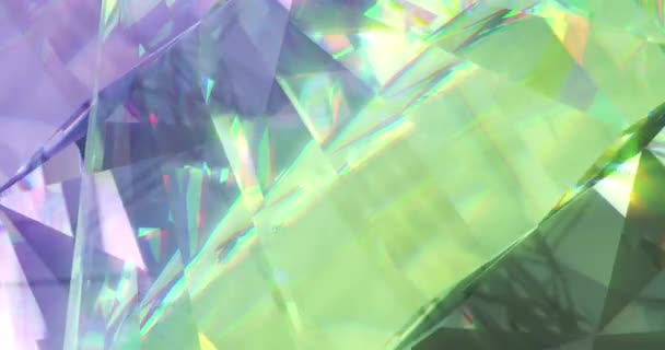 Animacja Wirowania Kryształów Zielonym Fioletowym Tle Światło Neon Kształt Koncepcja — Wideo stockowe