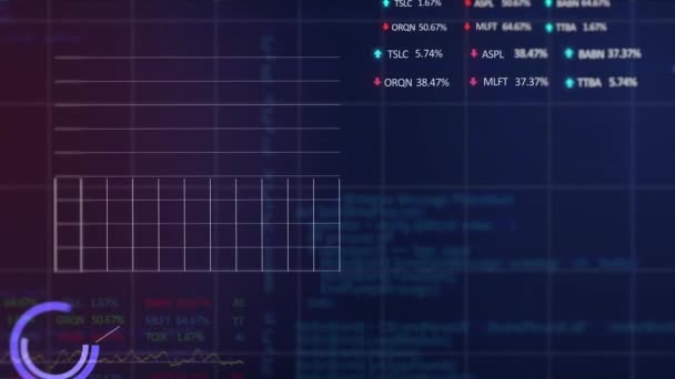 在紫色梯度背景下对统计和股票市场数据进行动画处理 全球经济和商业数据技术概念 — 图库视频影像