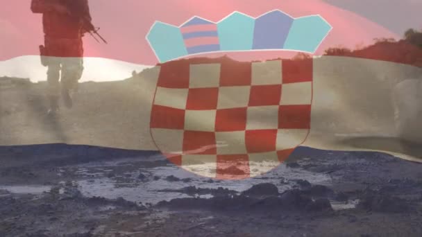 Animation Drapeau Croate Sur Divers Soldats Masculins Patriotisme Forces Armées — Video