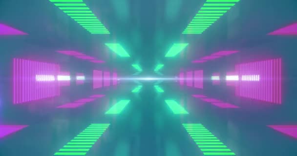 青い背景のシームレスなループ上に動くネオンパターンのアニメーション パターン カラー ムーブメントコンセプト デジタル生成されたビデオ — ストック動画