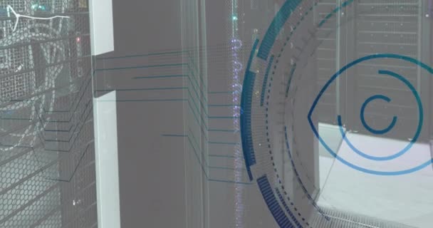 Анимация Круглого Сканера Сетчатки Глаза Микропроцессорных Соединений Компьютерной Серверной Концепция — стоковое видео