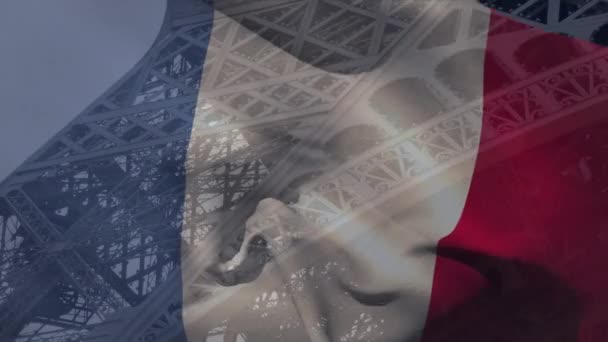 Animacja Flagi Francji Tłem Wieży Eiffla Fete Nationale Francaise Francuska — Wideo stockowe