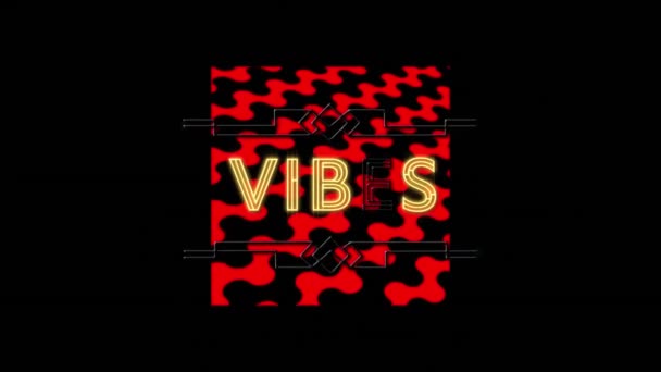 Animacja Neonowych Wibracji Baner Tekstowy Nad Czerwonymi Falistymi Liniami Płynny — Wideo stockowe