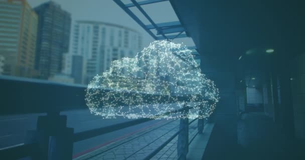 针对城市交通形成云和安全锁图标的连接网络的动画 网络安全和云数据存储技术概念 — 图库视频影像