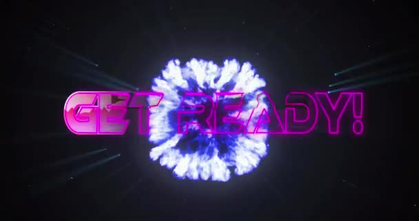 Animation Illuminated Get Ready Text Illuminated Squares Blue Firework Exploding — Stock Video