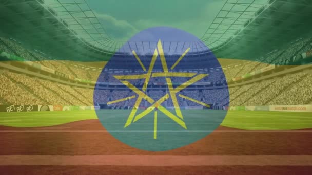 Animace Vlající Etiopské Vlajky Proti Výhledu Sportovní Stadion Vlastenectví Koncepce — Stock video