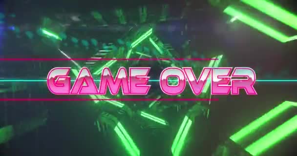 Animasi Game Text Vibrant Neon Lines Dark Background Video Game — Stok Video