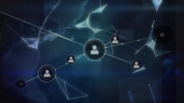 Animation Eines Netzwerks Von Profilsymbolen Über Dem Globus Von Plexusnetzwerken — Stockvideo