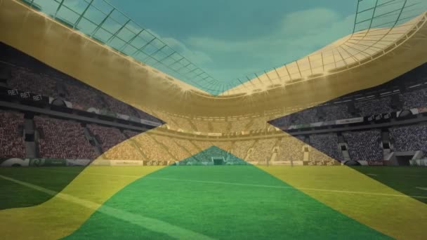 Animace Vlající Jamajské Vlajky Proti Výhledu Sportovní Stadion Vlastenectví Koncepce — Stock video