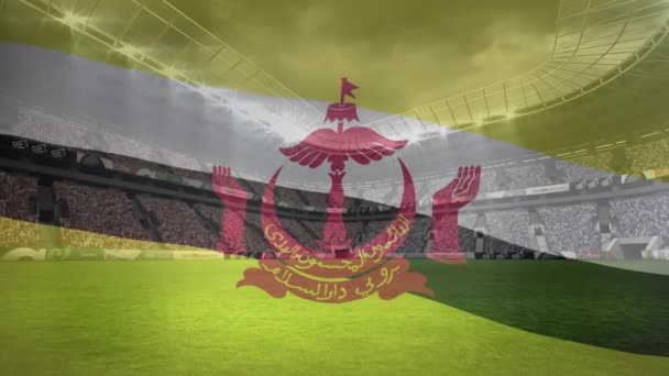 Animation Drapeau Brunei Agitant Contre Vue Stade Sportif Patriotisme Compétition — Video