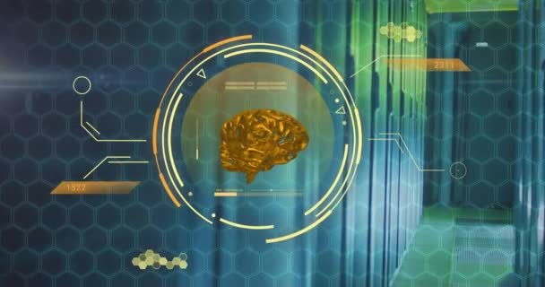 Nsan Beyniyle Yapılan Taramaların Bilgisayar Sunucularında Işlenen Verilerin Animasyonu Küresel — Stok video