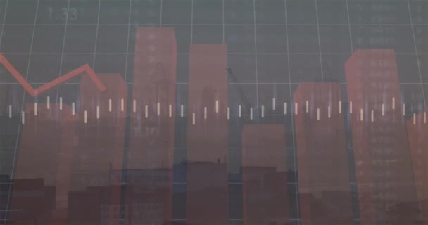 Animation Der Datenverarbeitung Gegen Luftaufnahme Des Stadtbildes Computerschnittstelle Und Geschäftsdaten — Stockvideo