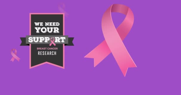Animation Von Wir Brauchen Ihre Unterstützung Und Brustkrebsforschung Text Mit — Stockvideo