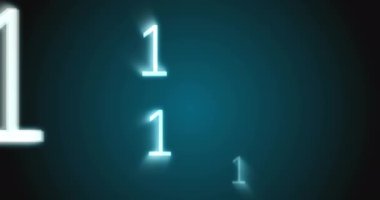 Karanlık arka planda dijital ikili kodlama veri işleme animasyonu. Dijital olarak oluşturulmuş küresel bilgisayar ve veri işleme kavramı.