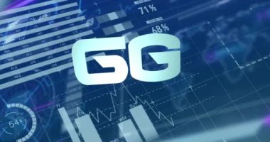 6G metnin mercek fişekleri üzerinde animasyonu ve harita ve küreye karşı bilgi arayüzü. Dijital olarak üretilmiş, hologram, illüstrasyon, küreselleşme, rapor, iş dünyası, telekomünikasyon, teknoloji.