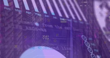 Sunucular üzerinde dijital veri işleme animasyonu. Küresel iş, finans, hesaplama ve veri işleme kavramı dijital olarak oluşturulmuş video.