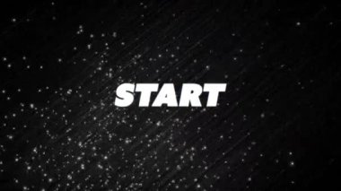 Parlayan ışık yolları ve noktaların üzerinde gökkuşağı etkisi olan başlangıç metninin animasyonu. Video oyunu arayüzü teknolojisi kavramı