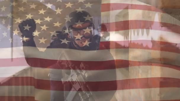 Animazione Della Bandiera Degli Stati Uniti Diversi Soldati Maschi Patriottismo — Video Stock