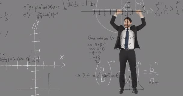 Kafkas Işadamı Üzerinde Matematiksel Veri Işleme Animasyonu Küresel Finans Hesaplama — Stok video
