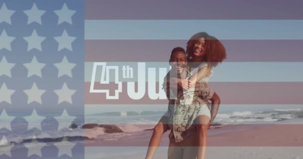Animatie Van Juli Tekst Amerikaanse Vlag Afro Amerikaanse Afro Amerikaanse — Stockvideo