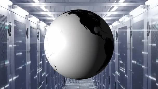 Animacja Wirującego Kuli Ziemskiej Kwadratów Mozaiki Serwerowni Koncepcja Globalnej Sieci — Wideo stockowe