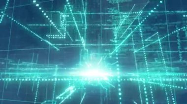 Mavi arkaplanda bağlantı ve veri işleme animasyonu. Küresel iş, finans, hesaplama ve veri işleme kavramı dijital olarak oluşturulmuş video.